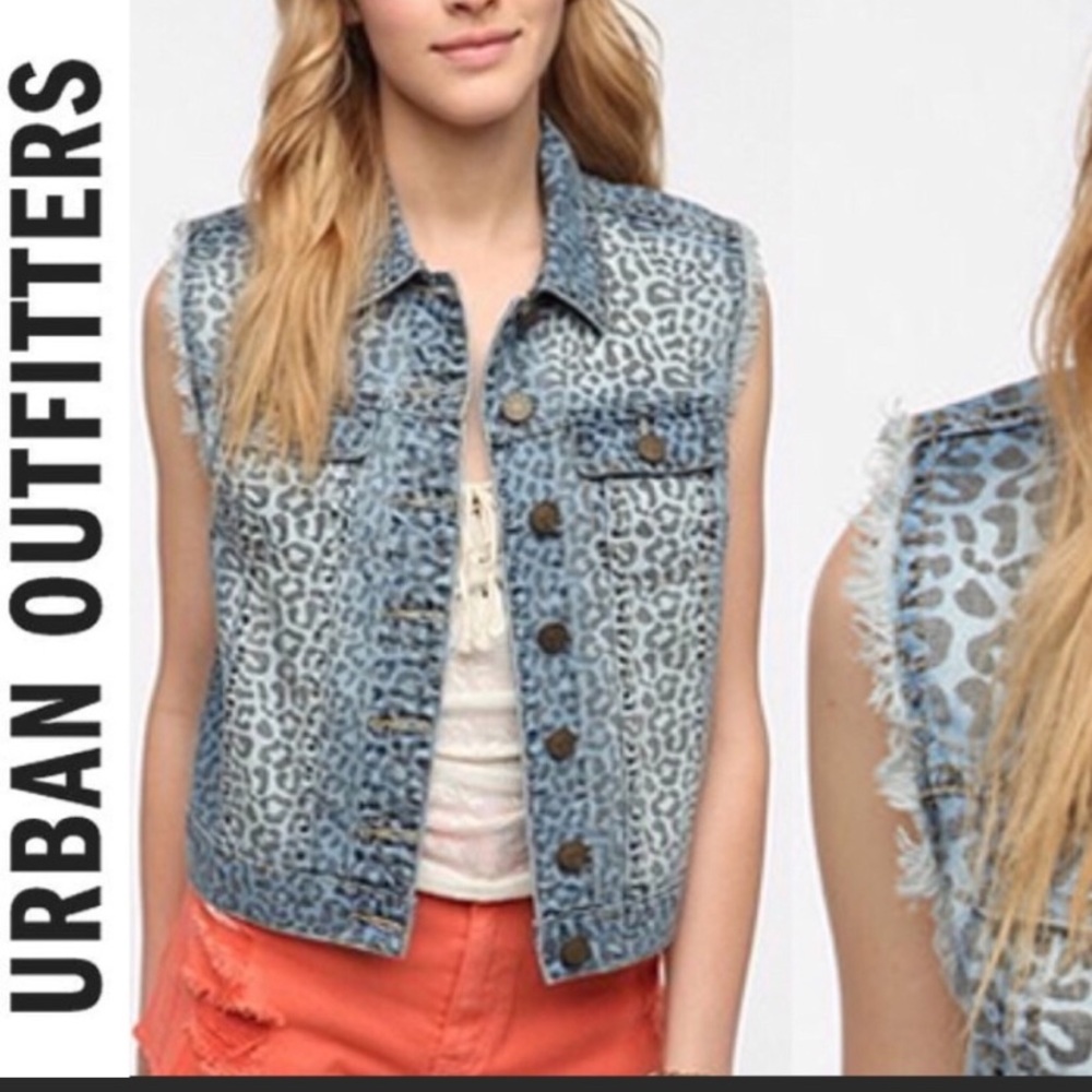 URban outfitter BDG denim leopard moto vest